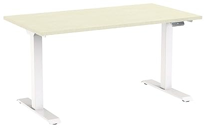 Eigentlich Schreibtisch elektrisch höhenverstellbar 71,5 – 120,5 cm inkl. Memory-Steuerung, Tischgestell weiß, Steh-Sitz-Arbeitsplatz, Bürotisch (120 x 80 cm, Ahorn)