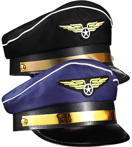 Vaguelly 2stücke Pilotenmütze Für Cosplay Kapitänsmütze Requisite Flugbegleitermütze Stewardessenmütze Schwarz Polyester Für Motto-partys Und Bühnenauftritte Wiederverwendbar Und Langlebig