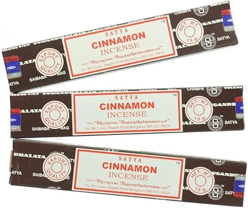 Satya Nag Champa kanel 100 % naturliga rökelsepinnar | 3 paket | handgjorda rökelsepinnar | Används för stresslindring, andlig dekor, fläckar och meditation