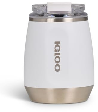 IGLOO Wine Bicchiere da Vino – Bicchiere termico 280 ml in acciaio inox con coperchio, bianco, isolato per vino, ideale per viaggi, campeggio, picnic, senza BPA, elegante e resistente