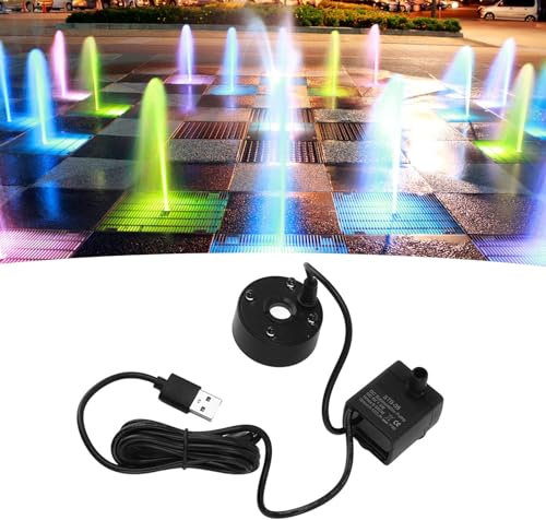 Fyearfly Bunte Nebelmaschine, USB-Nebelmaschine Mit Pumpe, LED, Bunte Beleuchtung, Brunnen, Zerstäuber, Luftbefeuchter, 5 V, Nebelmaschine, Für Teich, Garten, Büro(Schwarz)