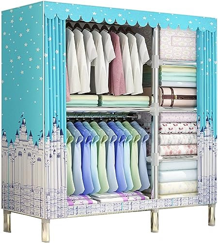 Canvas-Kleiderschrank, tragbare Kleiderschrankregale mit Kleiderstange, Regale, Kleiderschrank-Aufbewahrungsorganisator für Kleidung, Taschen, Schuhe, B-130 x 45 x 170 cm (E 130 x 45 x 170 c