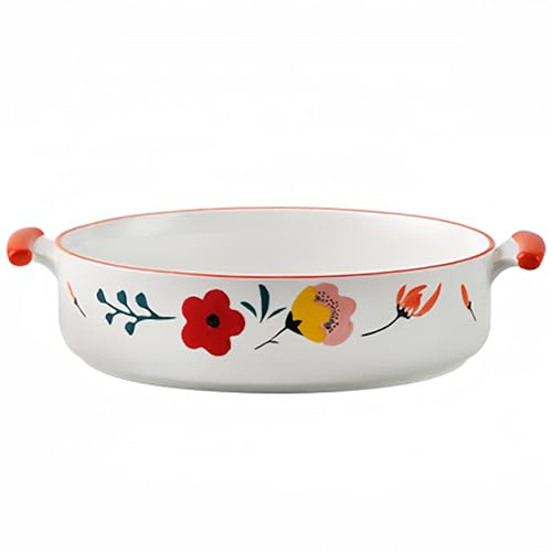 Dowbom Piatti da forno in ceramica per forno, casseruola rotonda per forno, vintage ceramica Bakeware (A, 40 once)
