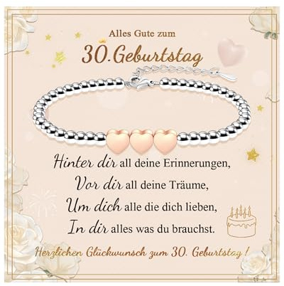 SUNSH 30 40 50 60 Geburtstag Frauen, Geschenke für Frauen, Beste Freundin Geschenkset, Geschenk zum 30 Geburtstag Frau für Mama Schwester Ehefrau Tante Freund Oma, Edelstahl Herz Armband Damen