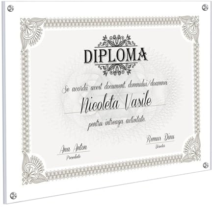 Kalami 11x14 Acrylic Wall Mount Picture Frame Self Adhesive, No Drill Holes Floating Frameless Clear Photo Frame for Diploma Certificate Degree Document Display Gallery Wall-Full Frame is 12x15