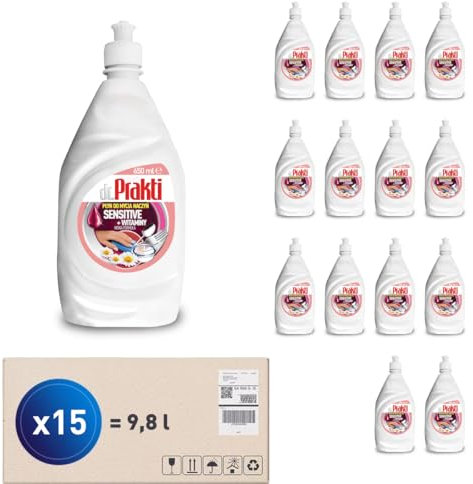 dr.Prakti Detersivo per piatti a mano Sensitive+Vitamine, non irrita la pelle, concentrato ed efficace, 650 ml x 15 pezzi