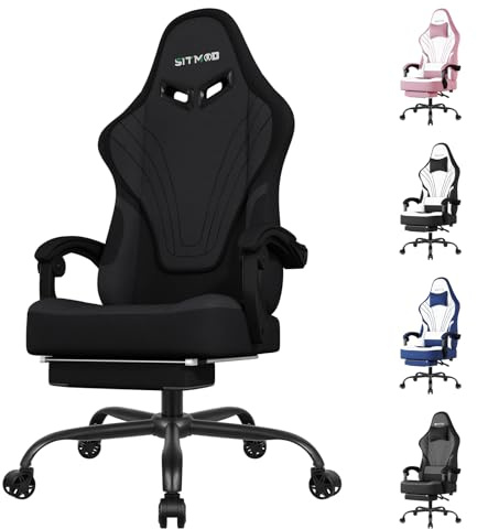 Silla Gaming Ergonómica Escritorio, para videojuegos u oficina, Silla Gamer con Cojín Lumbar & Reposacabeza, Regulable en altura y reclinable, Tejidos Silla Cómoda con Reposapiés Para Adultos(Negro)