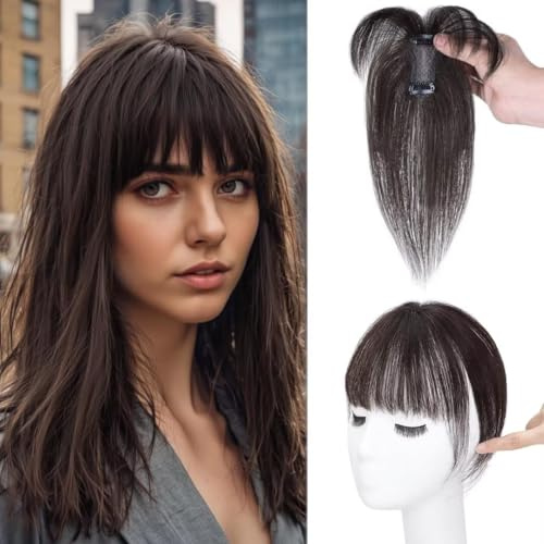 Pony Echthaar Clip in Bangs Echthaar Extensions Natürliche Braun Schwarz