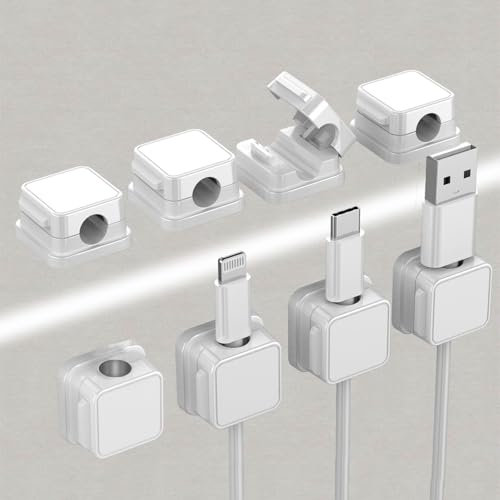 Cord Organizer Holder, 8 Pack Cable Tidy Clips, Hide Desk Cable Tidy, Strong Adhesive Cable Management Clips for Nightstand, Kitchen Appliances, Office Supplies(White)
