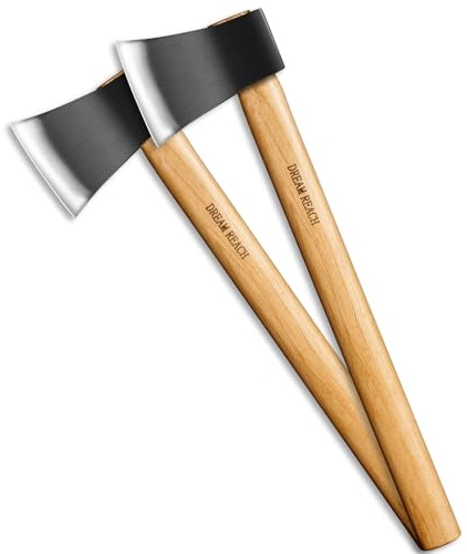 Dream Reach Hacha de Mano para Partir Leña, Set de 2 con Mango de Madera y Cabeza de Acero al Carbono, para Jardín y Exterior