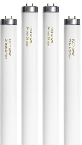 Konideke F20T12/WW 20 Watt Soft Warm White, T12 Fluorescent Tube Light Bulb 20W 24 Inch, 2Ft F20T12/DSW/RP Replacement for F20T12 F20T12KB/ECO/RVL F20T12KB/ECO F20T12/SPX30 1250Lm G13 4 Count