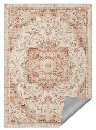 SONGMICS Home Alfombra de Salón Vintage de Pelo Corto, Antideslizante y Lavable a Máquina, 230 x 160 x 0,1 cm, 1 Pieza, para Dormitorio y Comedor, Beige y Camel Claro, Verina TAR033L01