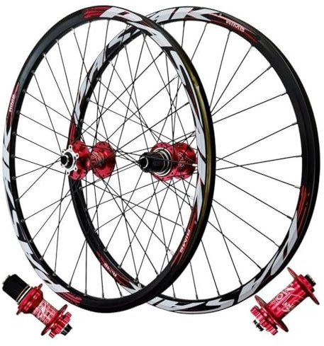 LPYDWZ MTB Fahrrad Laufradsatz 26 Zoll 27,5 29 Zoll, Scheibenbremse Hybrid/MTB Nabe 32 Speichen Mountainbike Vorder und Hinterrad 4 Abgedichtete Lager for 7-11 Gang Kassette(RED Thru AXLE,26 INCH)