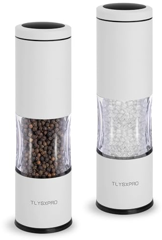 TLYSXPRO Juego de Molinillos de Sal y Pimienta con Molienda Ajustable | Molinillo de Pimienta Manual con Diseño Recargable | Núcleo de Cerámica | Esencial de Cocina (2 Piezas, Blanco)