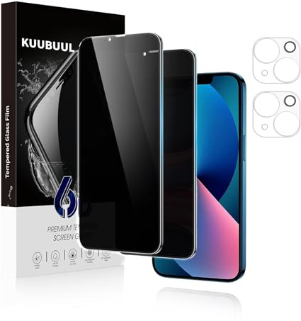 KUUBUUL für Panzerglas Sichtschutz iPhone 13, [2+2 Stück] Spähen Privatsphäre Bildschirmschutz und Kamera Schutz, 9H Härte Schutzfolie, Blasenfrei Anti-Kratzer