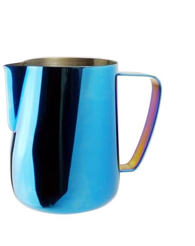 WENYOG Pot à Lait Stainless Steel Latte Coffee Milk Jug Cup Frothing Pitcher Pull Flower Cup Coffee Milk Frother Milk Foaming Cup Tool 0.35-0.6L(600ml,Blue)
