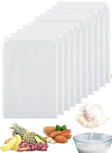 10 piezas Cheese Cloth,20 × 30 cm Paño Reutilizable de Nailon,Bolsa de Leche de Nuez Lavable,Colador Kefir Para Queso,Zumo de Frutas,Café,Nueces,Escurridor Verduras