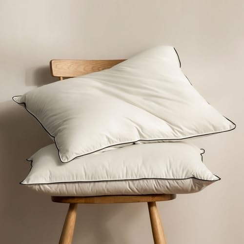 BPC Goose Feather Down Pillows King Size Set of 2, Luxury 3-Chamber Feather Down Core Pillow with 100% Organic Cotton Cover, Medium Firm Bed Pillow Inserts, Surrounded by Polyester, 20x36 Inches