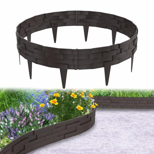 Aufun 10m Rasenkante Steinbricksimulationsstil Braun | Beeteinfassung Kunststoff Steinbricks-Optik Design Garten Beetumrandung Biegbarer Mähkante Beetbegrenzung Flexible