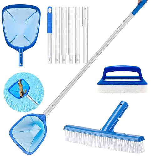 Poolbürste mit Teleskopstange,188 cm Pool Kescher mit Teleskopstange,Pool Sieb Kescher Fein,Teichkescher Feinmaschig Algen,Poolnetz Feinmaschig,Kächersieb Pool mit Stab,Reinigung Pool Pflegeset (A)