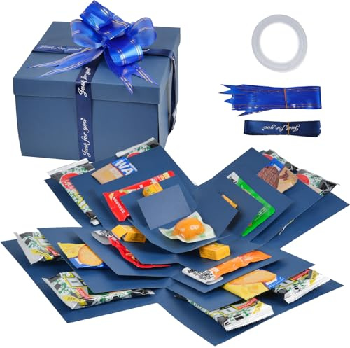 CROUTE Geschenkbox Explosionsbox, 5-Lagige Kreative Explosion Box, Surprise Box, DIY Handgemachte Überraschungsbox für Geburtstag Weihnachten Jubiläum Valentinstag Hochzeitsgeschenk (Blau)