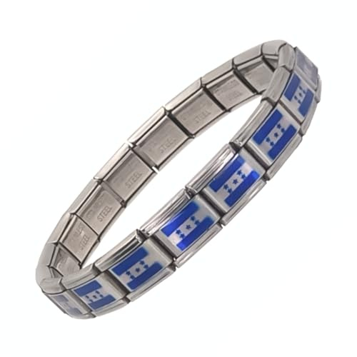 Feyma Pulsera con la Bandera de Honduras, Eslabones de Acero Inoxidable, Brazalete Ajustable para Hombre y Mujer, Regalo Simbólico