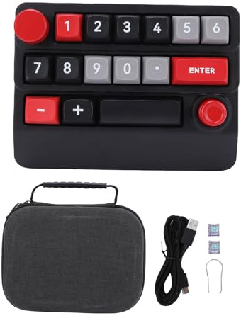 Denash Wireless RGB Mechanical Numeric Keypad Hot Swappable Makro Programmierbarer Numpad, 15 Tastatur -Tastatur, Modus für PC -Laptop mit Joystick Knob -Steuerung (Schwarz Rot)