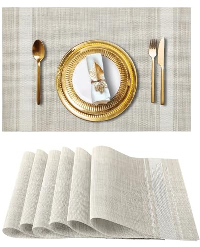 komforbaa Salvamanteles Rectangular Lavables,Juego de 6 Manteles Individuales,Tapet Reutilizables y Resistentes para Mesa, Comedor, Hogar Gris