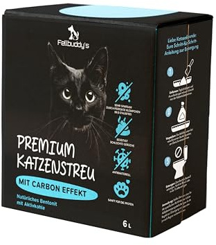 Fellbuddy’s Klumpstreu für Katzen – feines Bentonit Katzenstreu Klumpstreu fein – staubfrei, saugfähig, geruchsbindend – Babypuderduft oder Carbon Effekt – 6L & Sparpack (1x 6L Carbon Effekt)