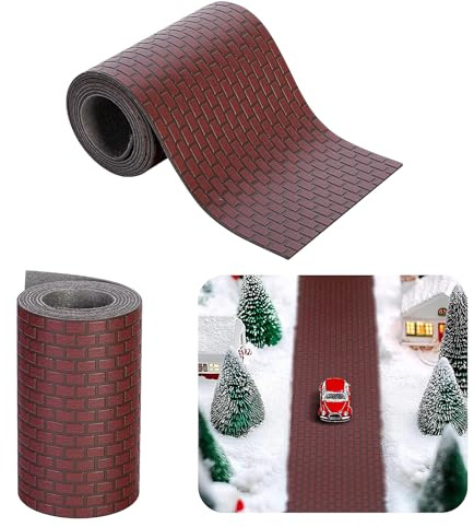 Route de Briques de Village de Noel Miniature, 9 x 100 cm Tapis de Route pour Maison de Poupée, Décoration de Rue Miniature de Noël, Accessoires Village de Noel (Brun Rougeâtre)