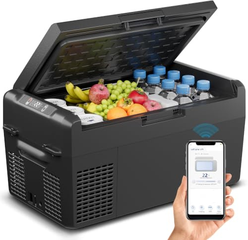 Feelfunn 12V Refrigerator 21QT Portable Freezer Electric Cooler Black | APP Control, Fast Cooling 15-Mins, -4℉~68℉ Portable Fridge 12/24V DC & 110-240V AC for Truck, RV, Van, Camping & Road Trip