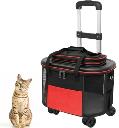 Tragbarer Transportwagen für Haustiere mit Rollen und Teleskopgriff, atmungsaktives Mesh-Design für bequemes Reisen, ideal für Katzen und kleine Haustiere unter 10 kg