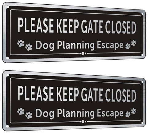 Please Close the Gate Sign Dog - 2 Pack Beware of the Dogs Outdoor Gates Sign - Brushed Aluminium 25 x 9 cm Shut Gate Signs - UV Protected Weatherproof Warning Sign - Easy to Install