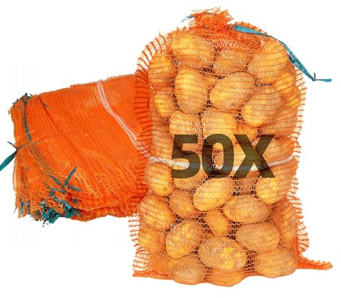 CeyKvo Lot de 50 sacs en filet pour pommes de terre, 40 x 60 cm, capacité de 10 kg, adaptés pour le stockage des pommes de terre.
