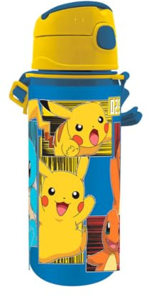 My sweety pop | Pokémon vattenflaska för barn | 600 ml aluminiumflaska med sugrör och krok | BPA-fri vattentät flaska för skola sport och vandring | tillbehör för barn från 3 år