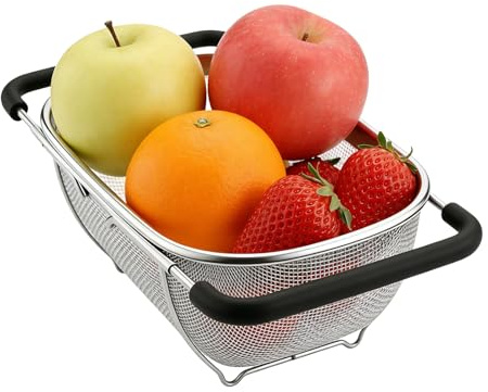 Scolapasta da Lavello | Setaccio in Acciaio a Maglia Fine - Cestello scolalavello per cucina | per Riso, Verdure, Pasta, Frutta, Bacche, Prodotti, Conserve, Cibo, Cucina