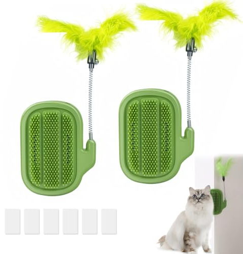 Cat Self Groomer, 2Pcs Tierhaarbürste Mit Katzenstange, Selbstreinigende Katzenbürste, Kätzchen Selbst Pflege Massage Brste, Katzen Massagegerät Wand Ecke Bürste für Türen Tisch Wände