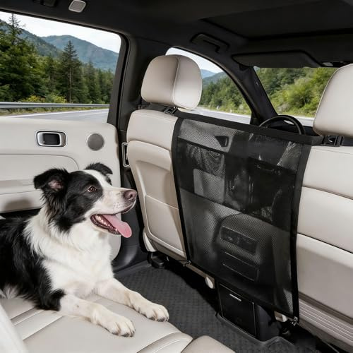 Higijapuf Hundegitter para automóvil, Barrera Universal para Perros para Asiento Trasero o Maletero, Red separadora para Perros con Bolsillo, Red para Maletero Compatible con automóvil SUV camión,