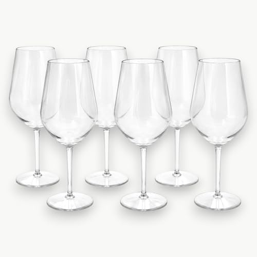 KORAT - Set 6 Calici Vino in Plastica 550 ml – Bicchieri Eleganti Riutilizzabili Trasparenti, Resistenti e Lavabili in Lavastoviglie, Ideali per Aperitivi, Feste ed Eventi - 8,5x8,5x23 Cm