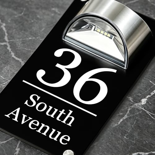 EDSG Solar House Numbers, House Numbers Plaques with Solar Light, Solar Door Number Plaques for Wall, House Signs LED House Number for Outside (Design 2)