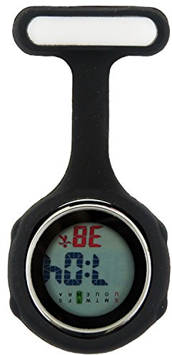 Digital Nurse Watch Fob For Women Men Multi Function, Infection Control Design, Silicone Nurses/Brooch/Tunic/Fob/Pocket/Carabiner Watch With Pin/Clip-On Nurse Doctor Paramedic Watch With Light Black