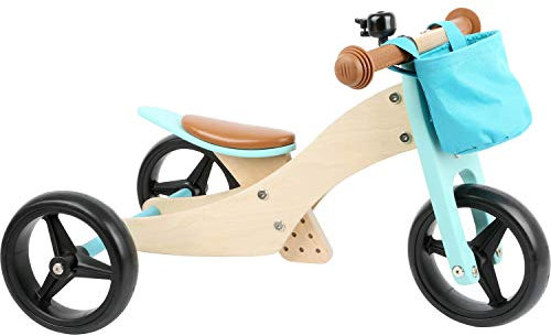 small foot Trike 2 in 1 Türkis aus Holz, Drei-und Laufrad, mit verstellbarem Sitz und gummierten Reifen, 11610