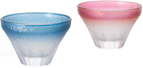 ADERIA Japanese Rice Wine Sake Glass Pair Set of 2 Sake Cups 2.9oz 85ml Mt. Fuji Sake Glasses Blue Pink Shot Glass Made in Japan