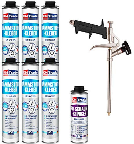 SET Dämmstoffkleber 6 Dosen 750ml Klebeschaum Perimeterkleber Kleber für Dämmung + 1 Reiniger + 1 Schaumpistole