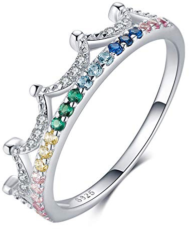 Qings Bague en Argent Sterling 925, Bague de Fiançailles Princesse avec Zircones Cubiques Colorées, Cadeaux de Bijoux pour Filles Femmes Dames Aariage d'anniversaire