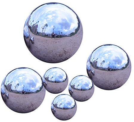 Folytiy 6pcs Stainless Steel Gazing Ball 51-100mm mix Size Decorative Small Size Garden Mirror Balls Reflective Gazing Globe for Home Garden Ornament Decorations (Silver)