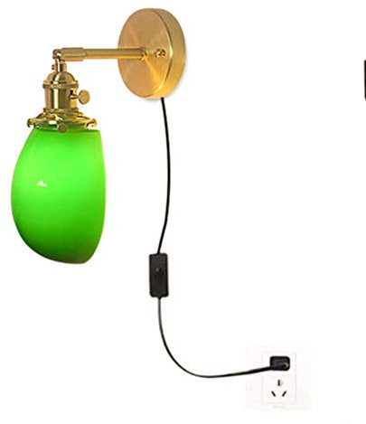 OOWOKS Industrie Wandleuchte Innen aus Messing mit Schalter, Landhausstil Retro Wandlampe Schlafzimmer Nachttischlampe, 1,8 m Kabel mit Stecker, Smaragd Glas Lampenschirm, Wohnzimmer Loft, E27 MAX60W
