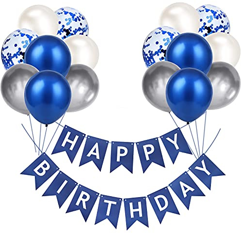 Striscione Buon Compleanno Palloncini Blu Kit Decorazioni Compleanno Bandierine Festoni Compleanno Happy Birthday Ghirlanda Compleanno Uomo Donna Bambina