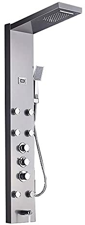 Shower Set Panneau de Douche Thermostatique Affichage Numérique Colonne de Douche Hydromassante, avec Tête de Douche, Douche à Main, Jets de Massage, Robinet de Baignoire,Brushed Nickel b