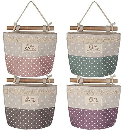 4 Pezzi Borsa Portaoggetti Da Appendere, Borsa Da Parete In Lino Di Cotone, Per Casa, Ufficio, Bagno, Camera